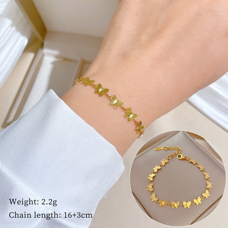 Minimalist Vintage Butterfly Chain Bracelet for Women and Men Titanium Steel Wavy Texture Bean Pattern