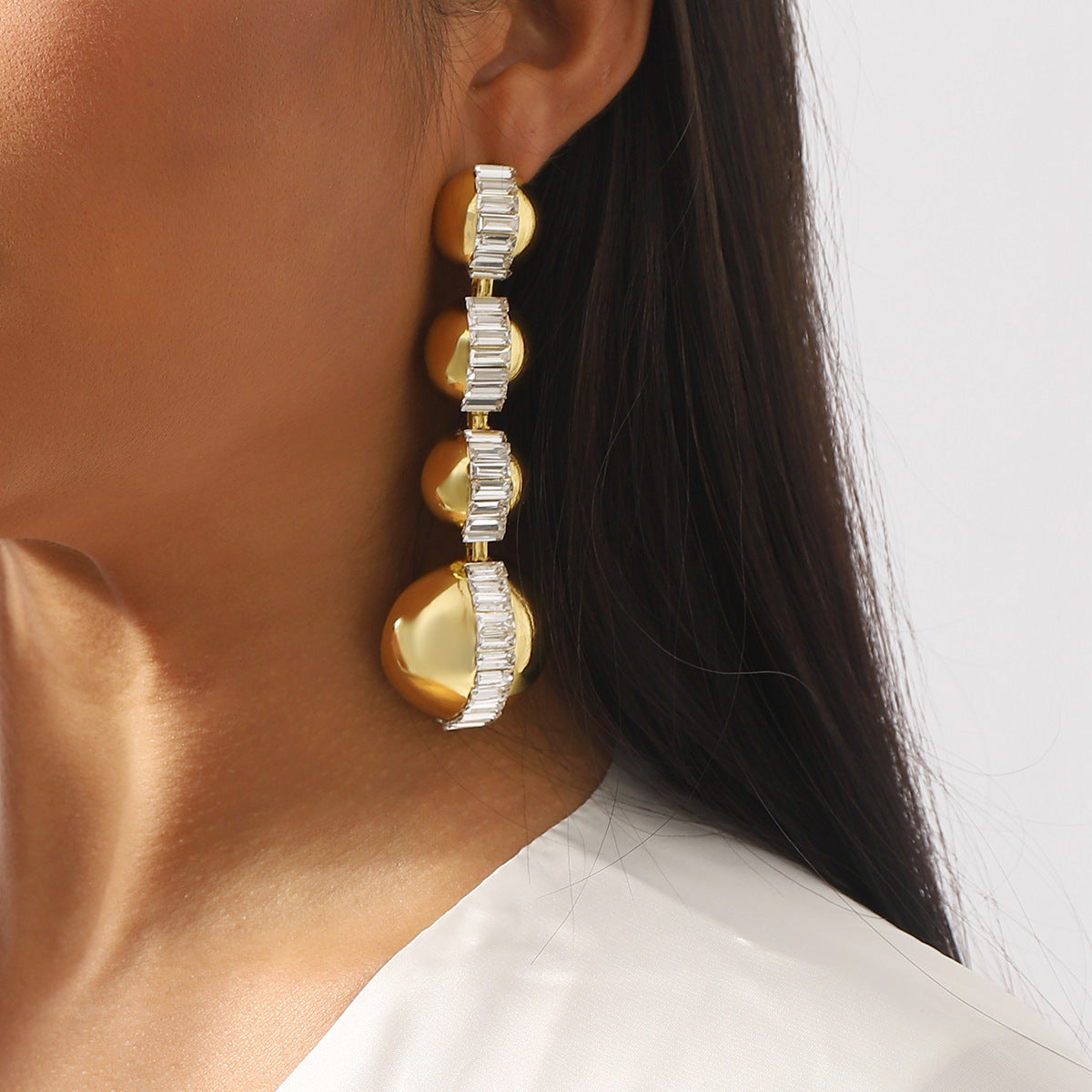 Sweet-Edgy Geometric Zircon Ball Stud Earrings for Women with Mirror Finish and Bold Punk-Inspired Design