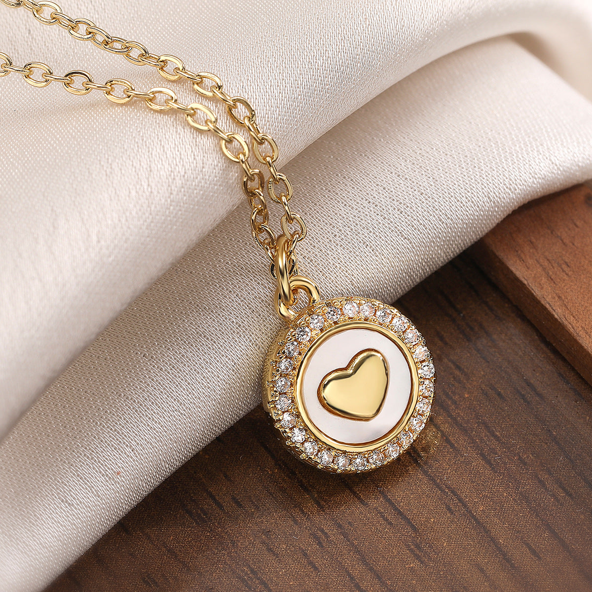 Minimalist Luxury Gold Plated Brass Heart Star Hand Geometric Pendant Necklace with Cubic Zirconia