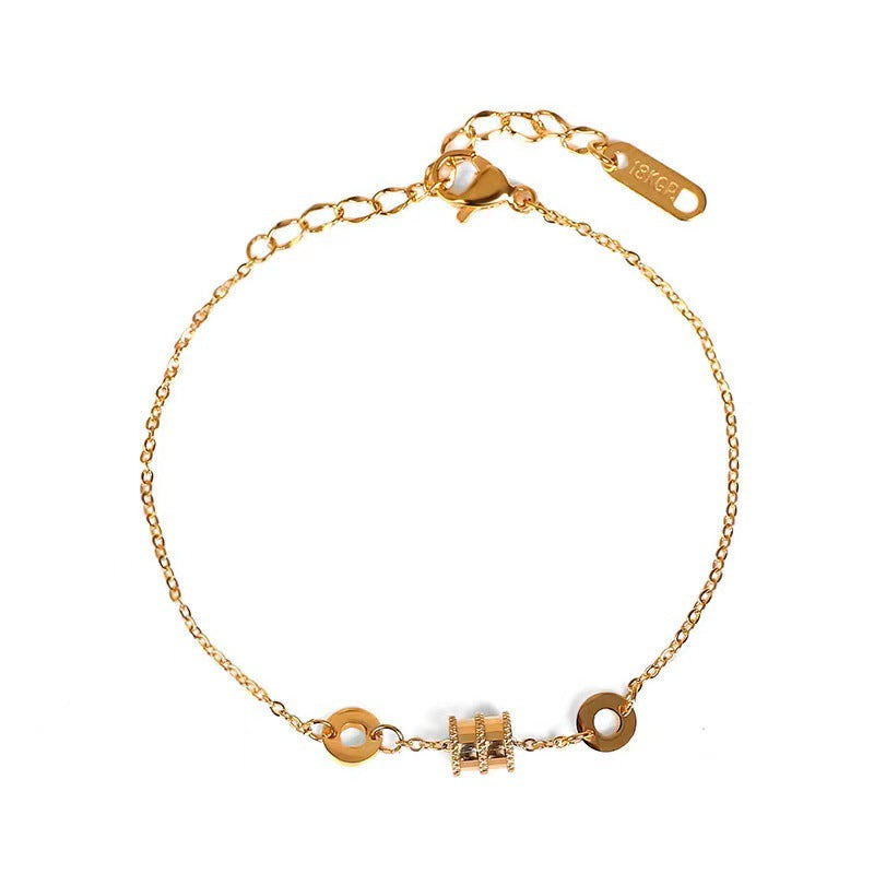 Luxury Geometric Titanium Steel Bracelet for Women with Rose Gold Plating, Elegant Oval Accent Design