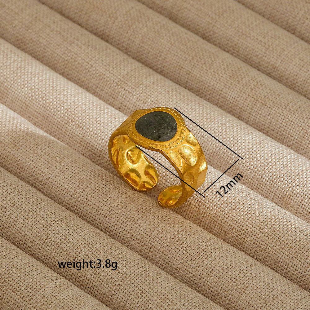 Anello aperto da donna in acciaio al titanio con forma geometrica e a cuore, stile INS, con finitura placcata