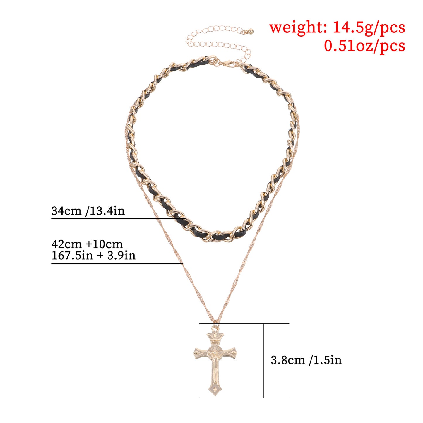 Vintage Cross Pendant Necklace for Women in Alloy with Electroplated Finish and Adjustable Black Leather Cord