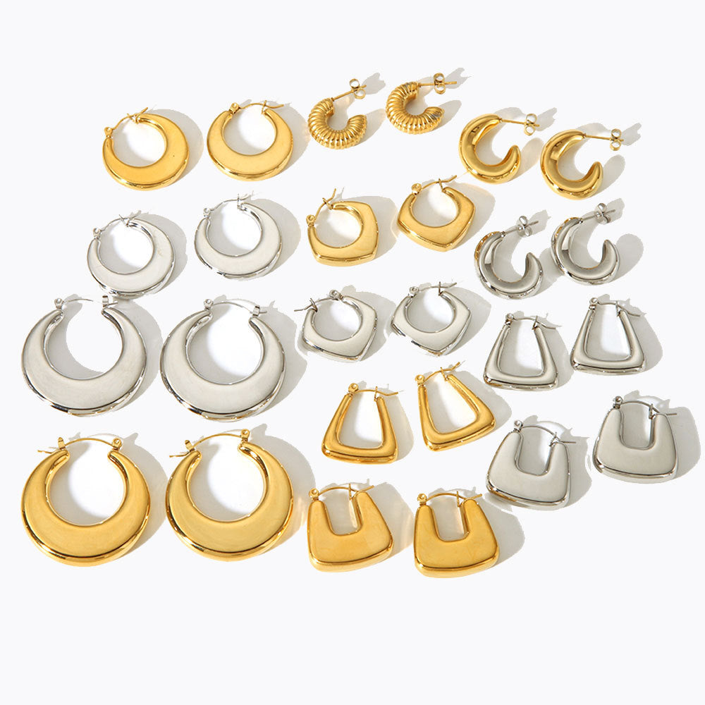 Orecchini da donna minimalisti geometrici cavi in acciaio inossidabile con placcatura in oro 18 carati