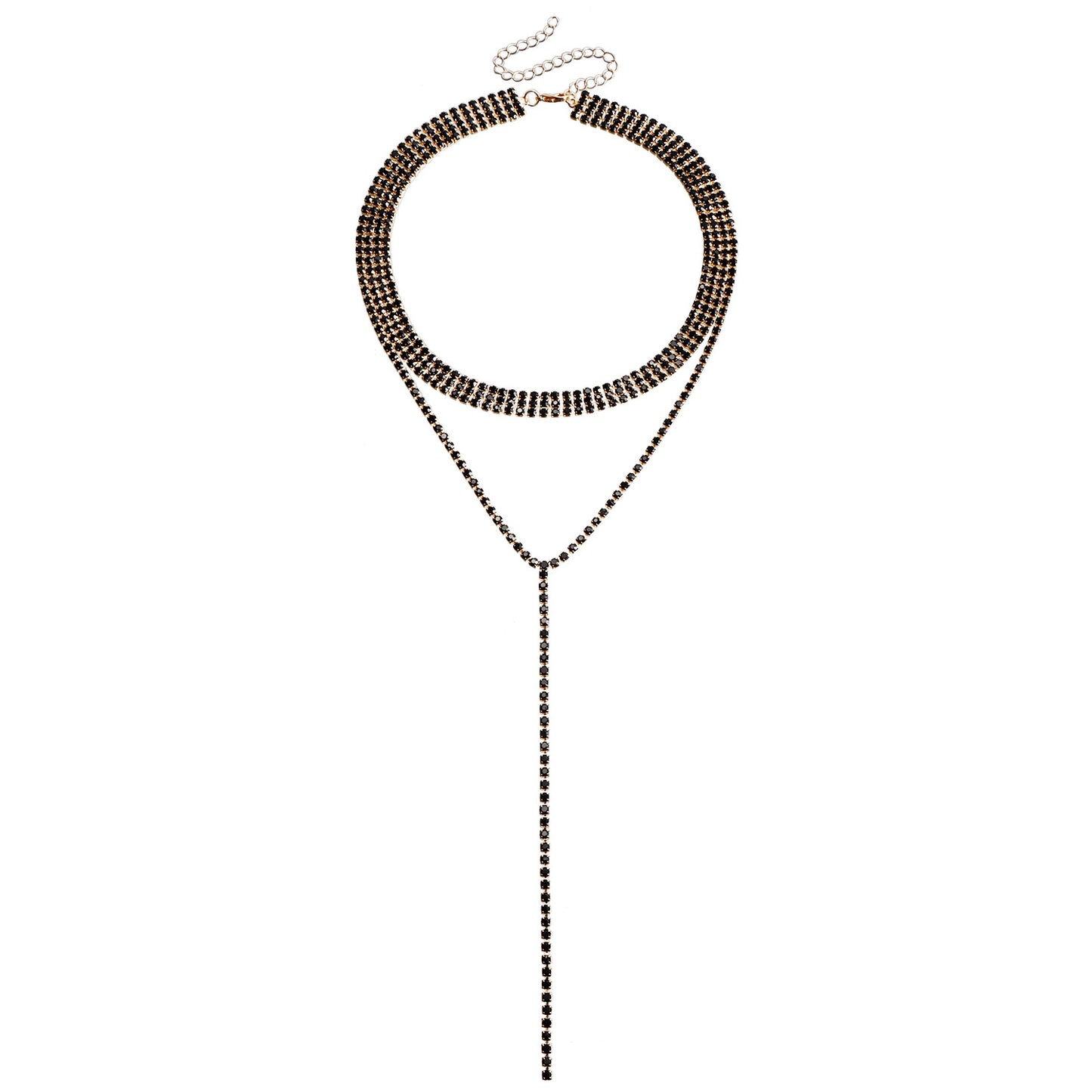 Geometric Style Long Layered Tassel Necklace for Women with Electroplated Metal Chain and Rhinestone Accents