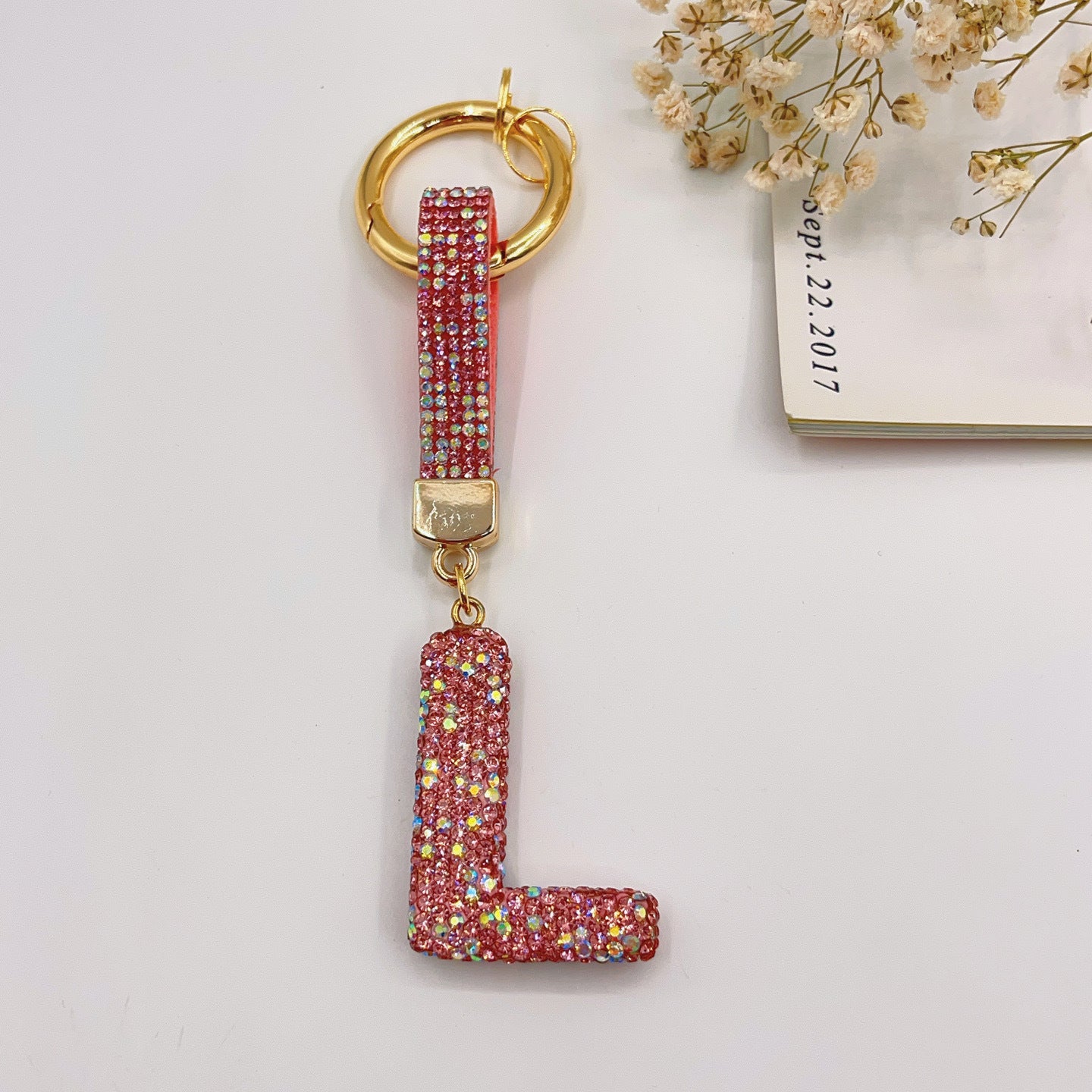 Sweet Rhinestone Inlay Letter Resin Keychain Charm Bar