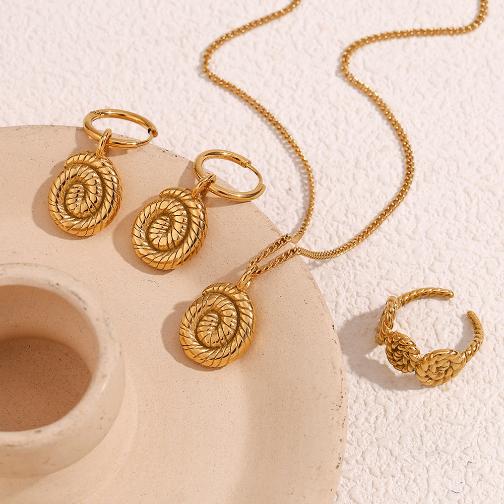 Vintage Twisted Spiral Shell Pendant Necklace for Women in Stainless Steel with 18K Gold Plating Geometric Design