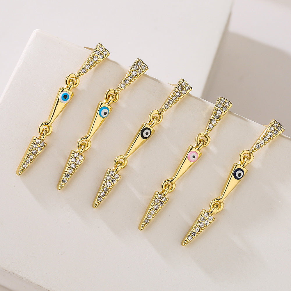 Orecchini Pendenti Triangolari Geometrici da Donna con Base in Rame Placcata in Vero Oro e Smalto con Zirconia Micro-Incastonata
