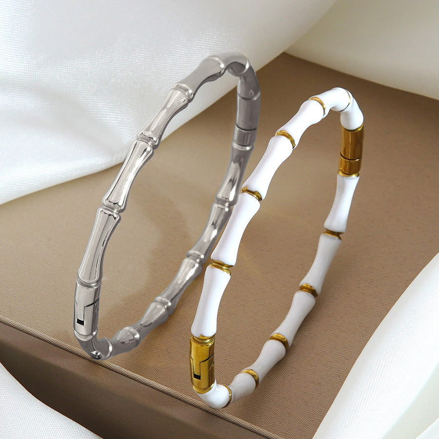 Luxury Geometric Bamboo Joint Stainless Steel Drip Oil 18K Gold Plated Bracelet