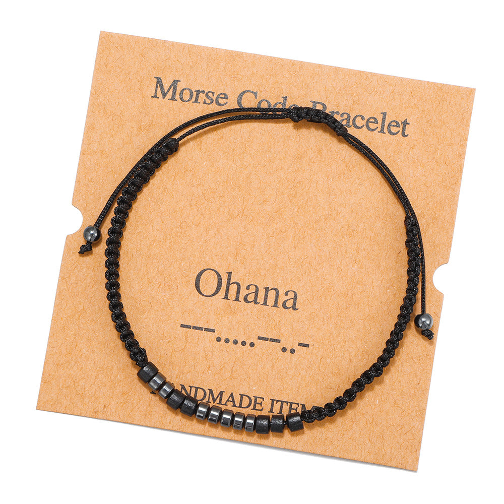 Handmade Geometric Morse Code Wood and Hematite Beaded Bracelet for Unisex