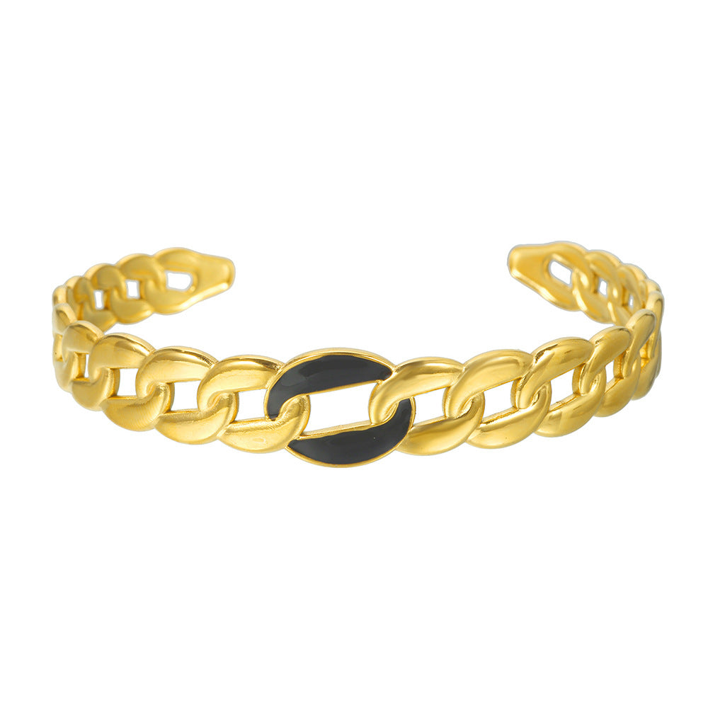 Vintage Twisted Open Cuff Stainless Steel Titanium Steel Bracelet with Drip Oil Plating Round Geometric Design