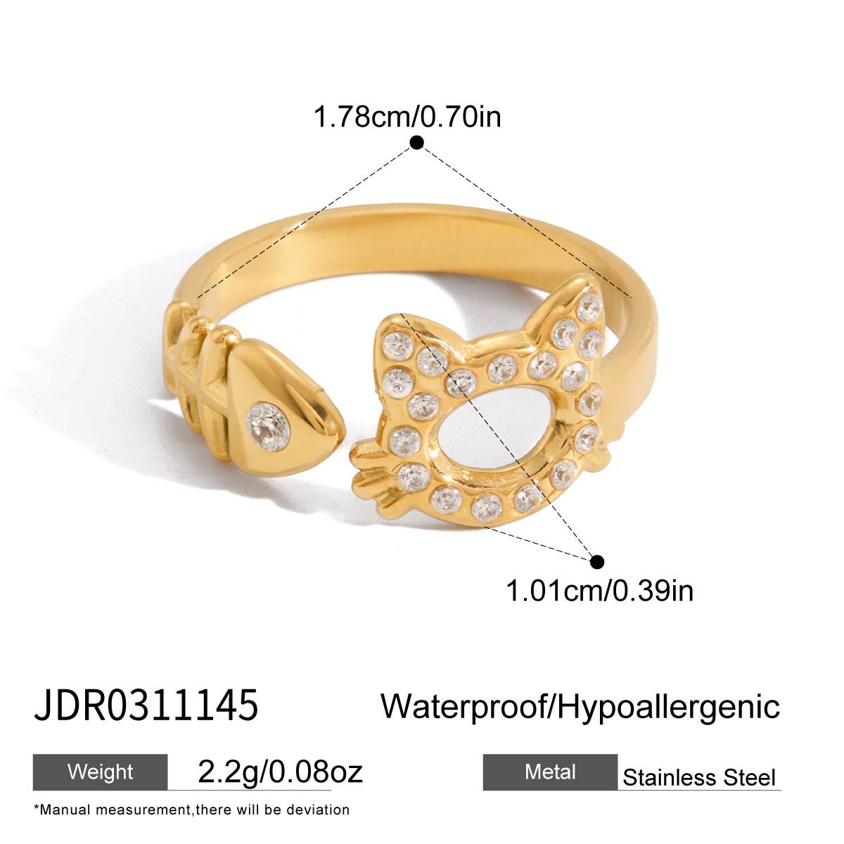 Anillo Minimalista Geométrico Dachshund Amor con Circonita Cúbica Acero Inoxidable PVD Joyería para Mujer