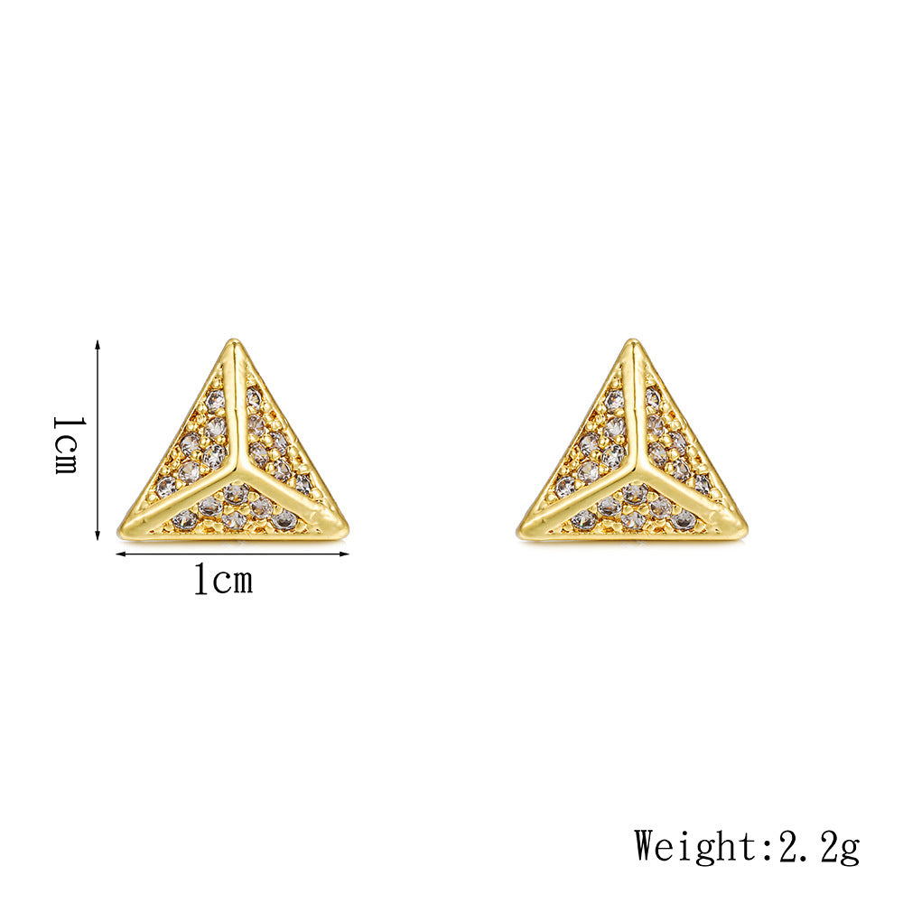 Geometric Triangle Star Moon Brass Cubic Zirconia Plated Stud Earrings for Women