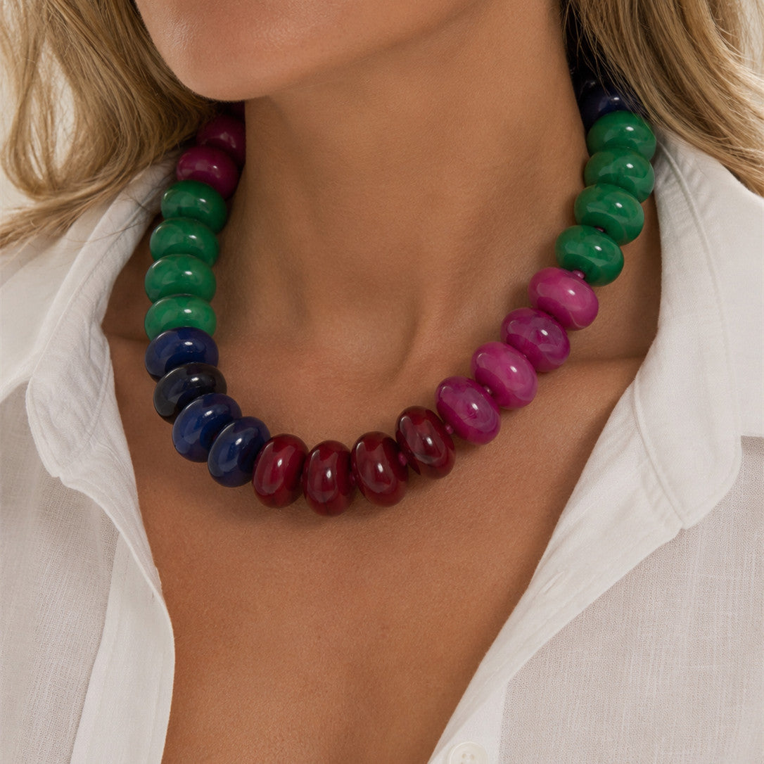 Bohemian Vintage Geometric Gradient Resin Beaded Necklace for Women