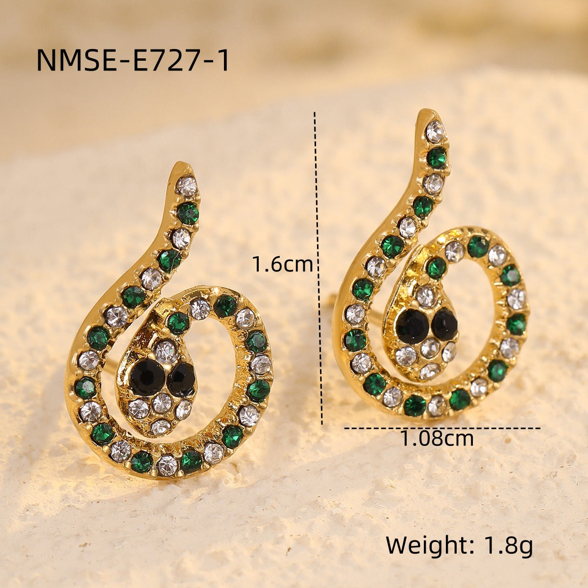 Orecchini a perno vintage in acciaio inossidabile a forma di serpente con intarsio in zircone da donna
