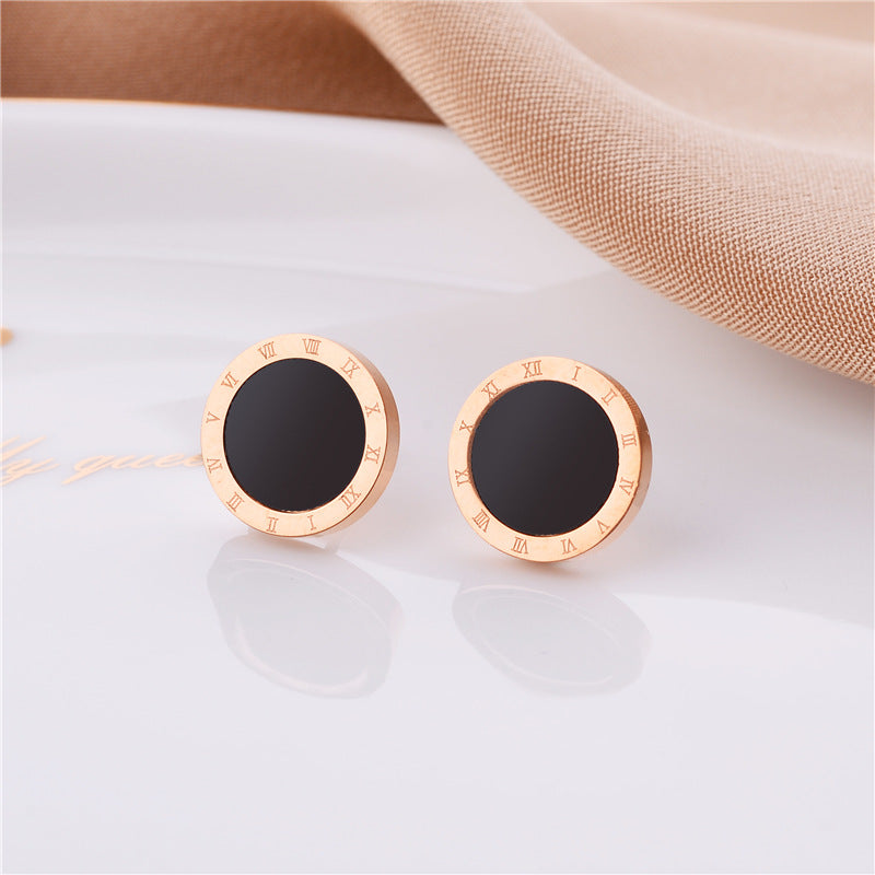 Minimalist Roman Numeral Titanium Steel Stud Earrings for Women Geometric Shape Hypoallergenic Fashion Ear Jewelry