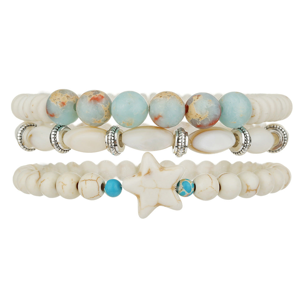 Bohemian Geometric Star Turquoise and Shell Bracelet for Unisex