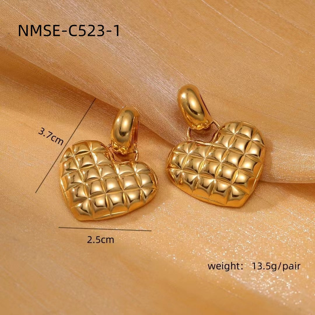 Orecchini a Cuore da Donna in Acciaio Inossidabile Stile Vintage con Placcatura in Oro 18K