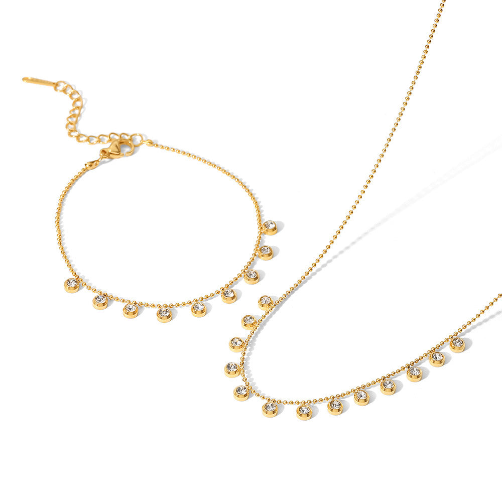INS Style Geometric Pendant Necklace with Rhinestone Accents, Titanium Steel and Stainless Steel, Plated Finish, Tassel Design, Adjustable Length for Women