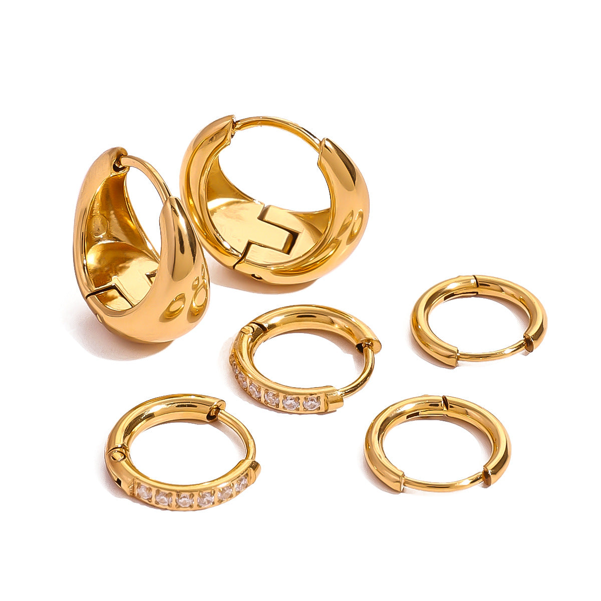 Orecchini a perno geometrici rotondi minimalisti in acciaio inossidabile con intarsio di strass da donna