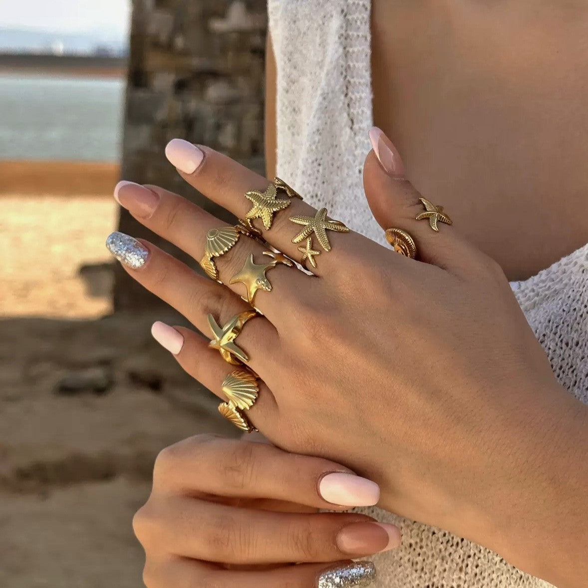 Elegant Gold Plated Stainless Steel Butterfly Star Geometric Ring
