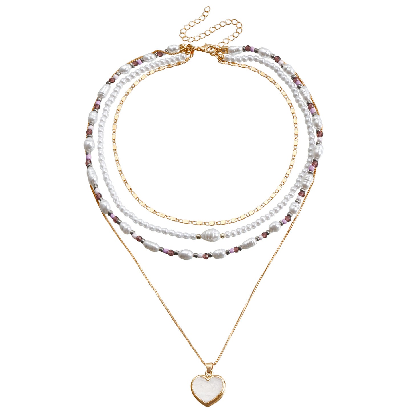 Bohemian Multi-Layer Beaded Necklace for Women with Geometric Pendant, Electroplated Metal Choker