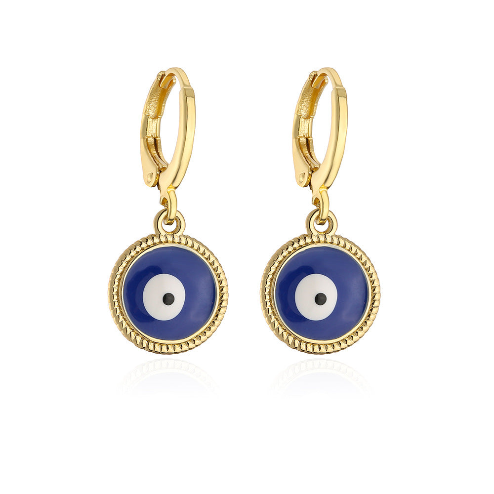 Minimalist Evil Eye Earrings for Women in Copper with Gold Plating Geometric Design Fashion Everyday Jewelry