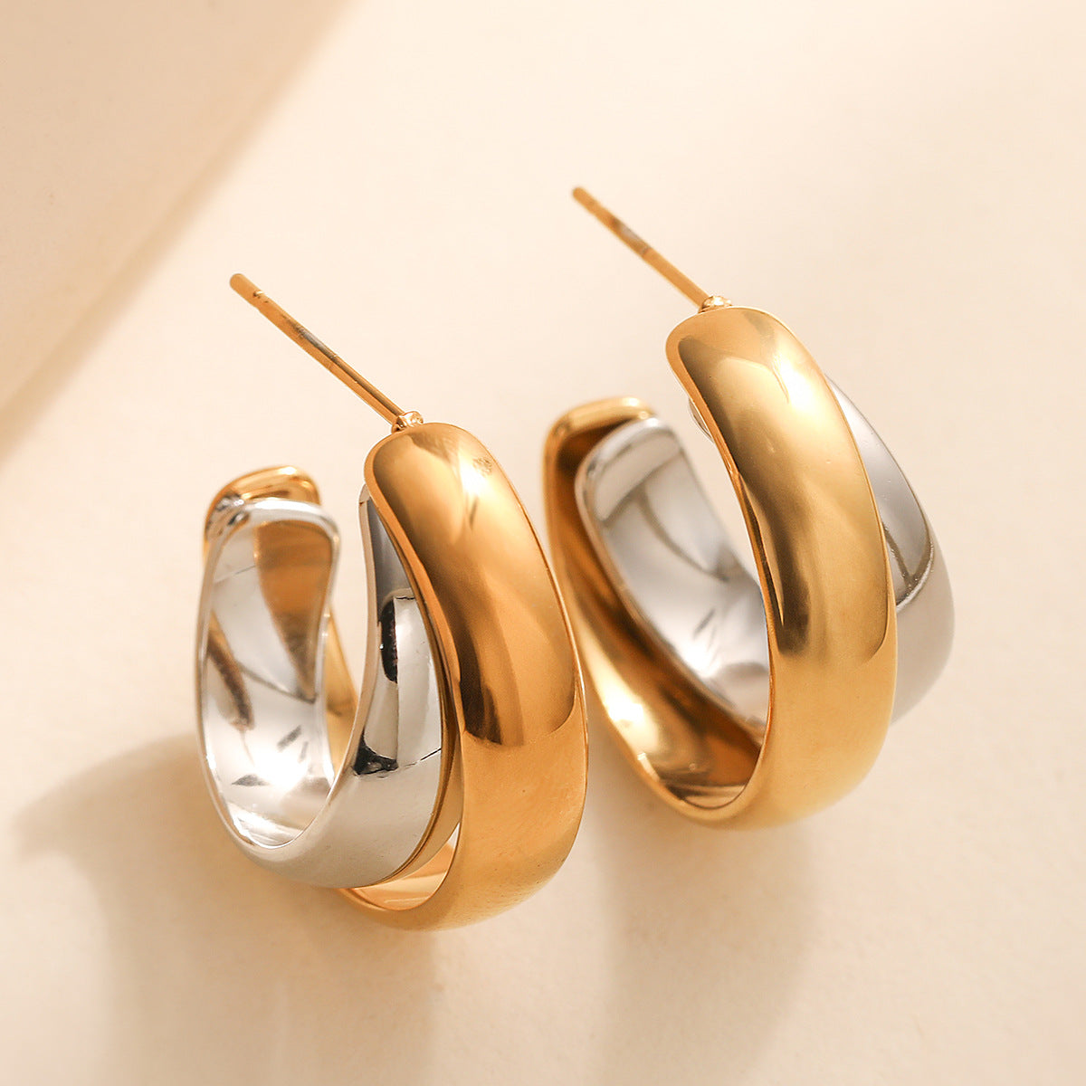 Minimalist 18K Gold Plated Geometric Stainless Steel C-Shape Earrings for Women