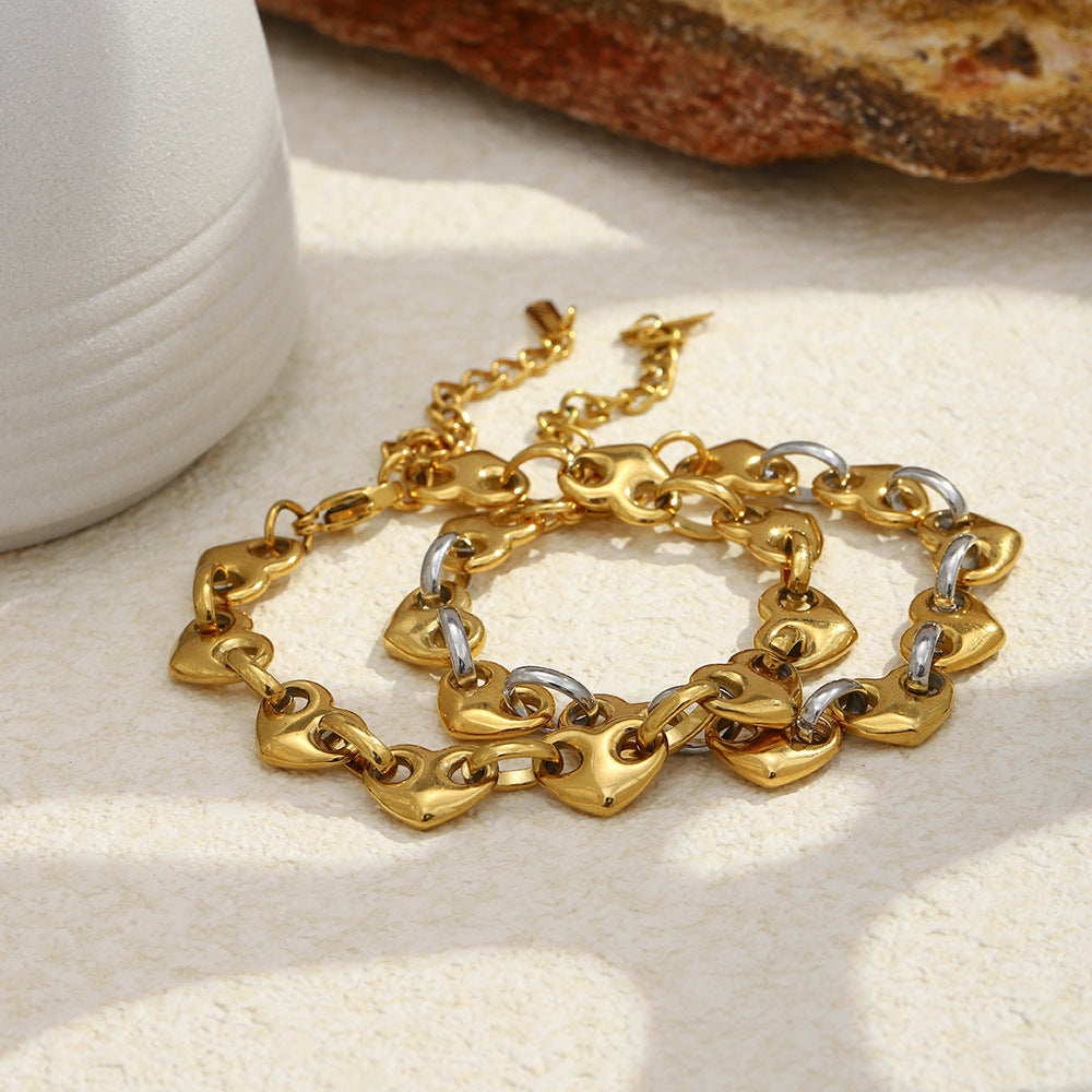Minimalist 18K Gold Plated Stainless Steel Heart Geometric Bracelet for Women