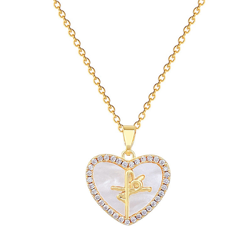 Sweet Heart Geometric Rhinestone Titanium Steel Necklace for Unisex