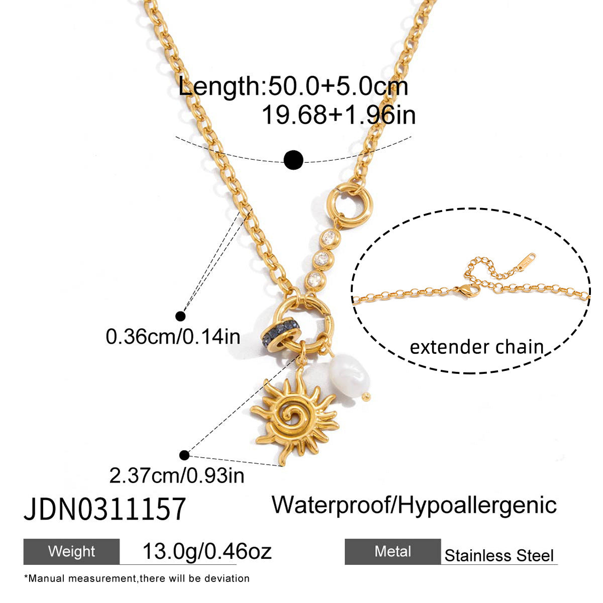Minimalist Spiral Sun Titanium Steel Pendant with Freshwater Pearl Plated Necklace for Women