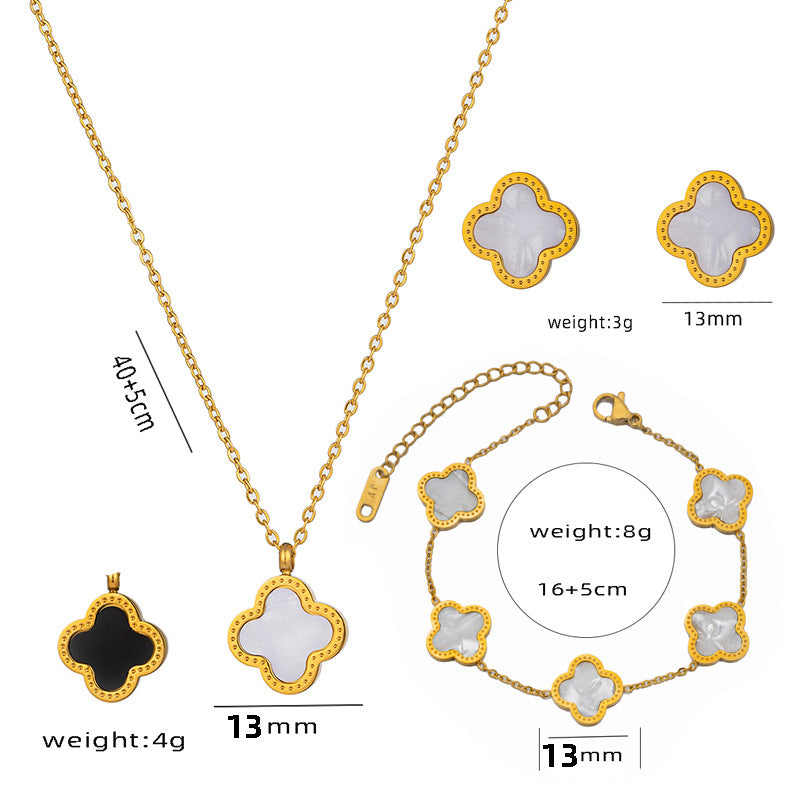 Set di Collane da Donna Minimaliste di Lusso con Cuore e Forme Geometriche in Acciaio al Titanio, Placcate Oro e con Catena a O