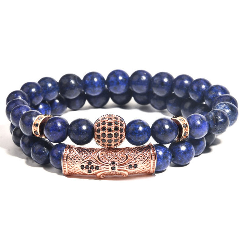 Business Crown Shape Brass Inlay Agate Rhinestone Unisex Bracelet Set