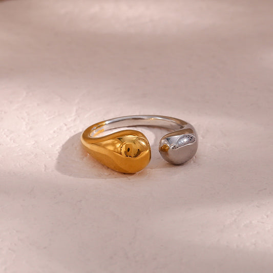 Anello da donna minimalista a goccia geometrica aperto in acciaio inossidabile placcato oro e argento