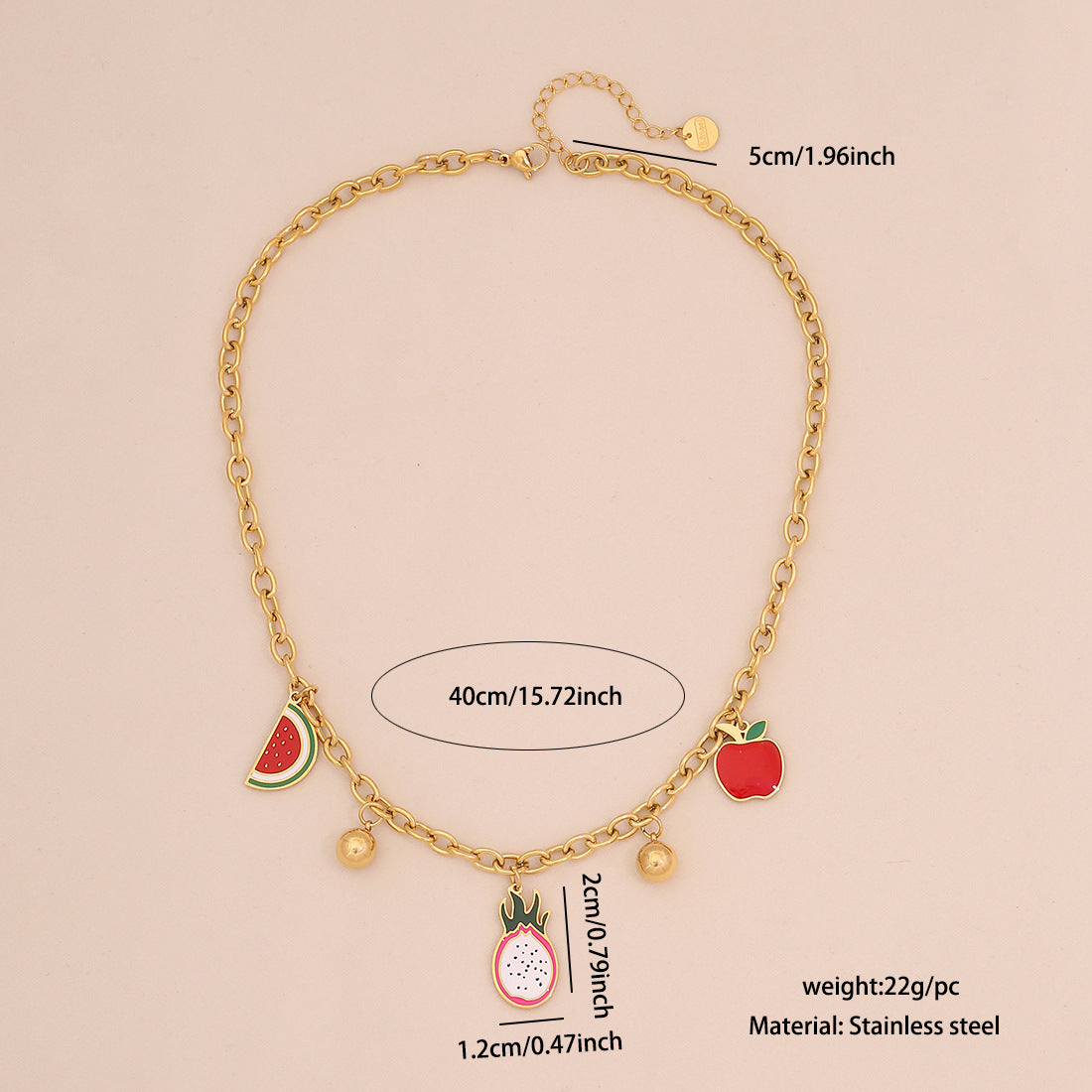 Collana con Ciondolo a Forma di Frutta per Donna, Catena in Acciaio Inossidabile con Charms Mela e Anguria, Finitura Placcata