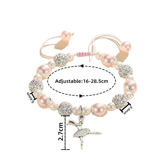 Sweet Imitation Pearl Ballet Girl Resin Bracelet Handmade Adjustable Jewelry