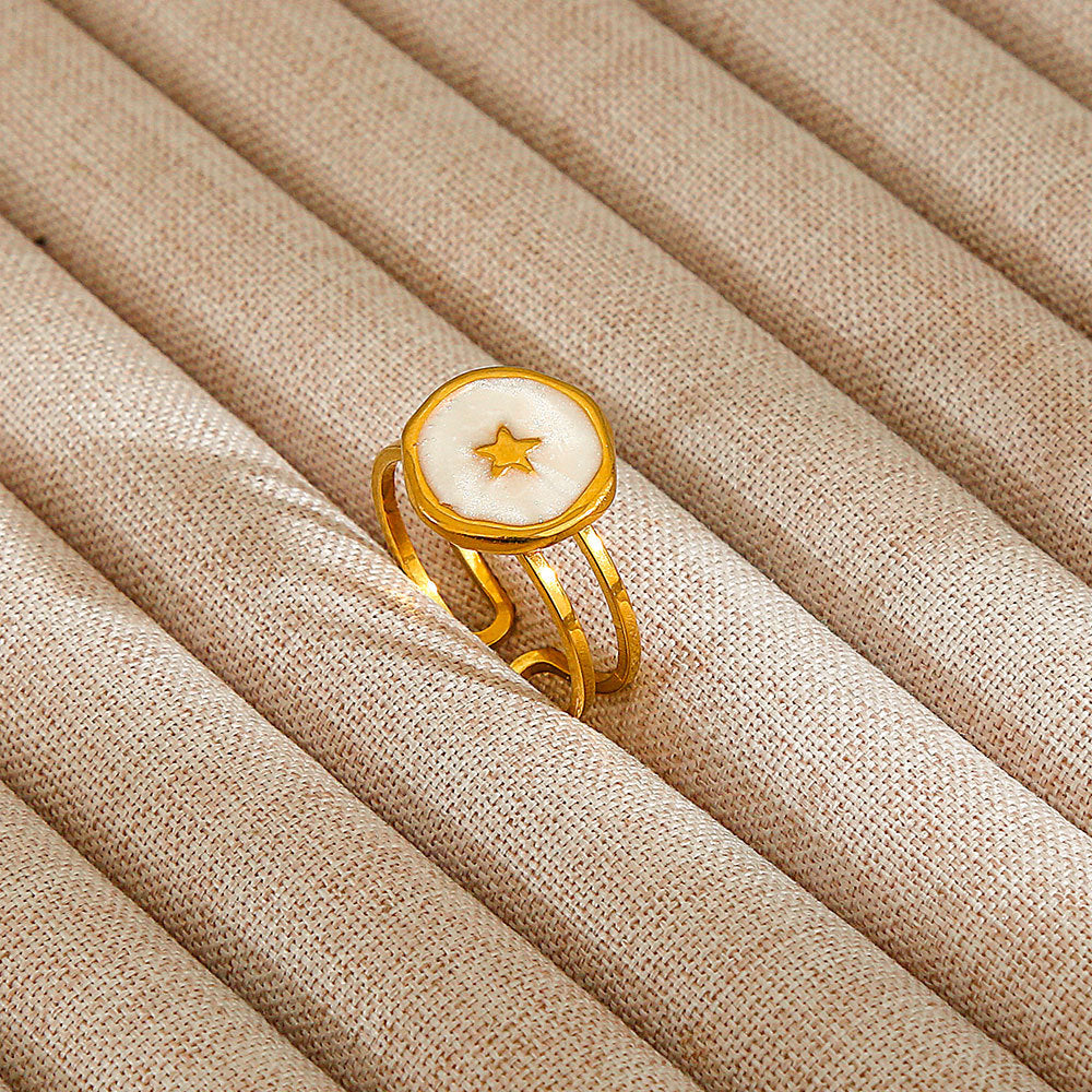 Minimalist Geometric Flower-Shaped Titanium Steel Ring with Plating Finish for Women, Adjustable Open Band Fashion Ring