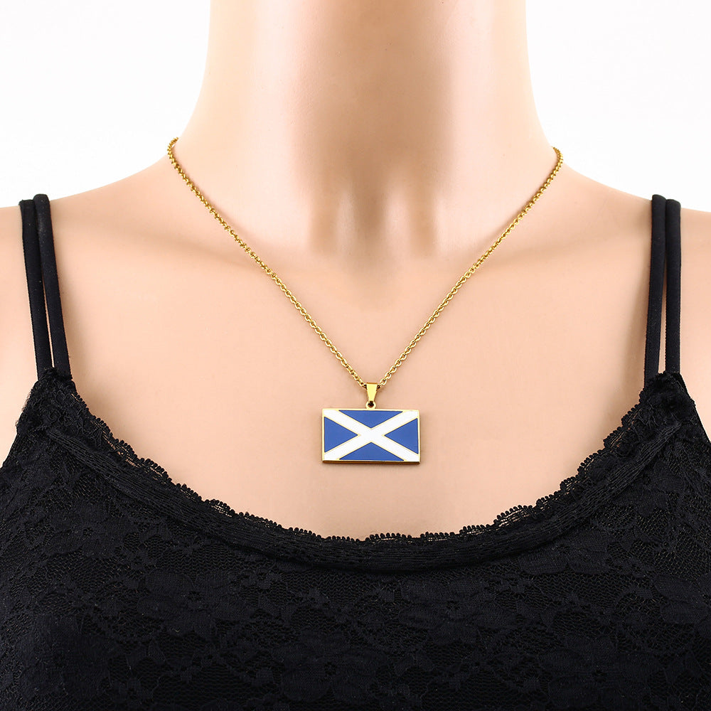 Collana con pendente rettangolare vintage etnico in acciaio inossidabile con finitura smaltata, unisex