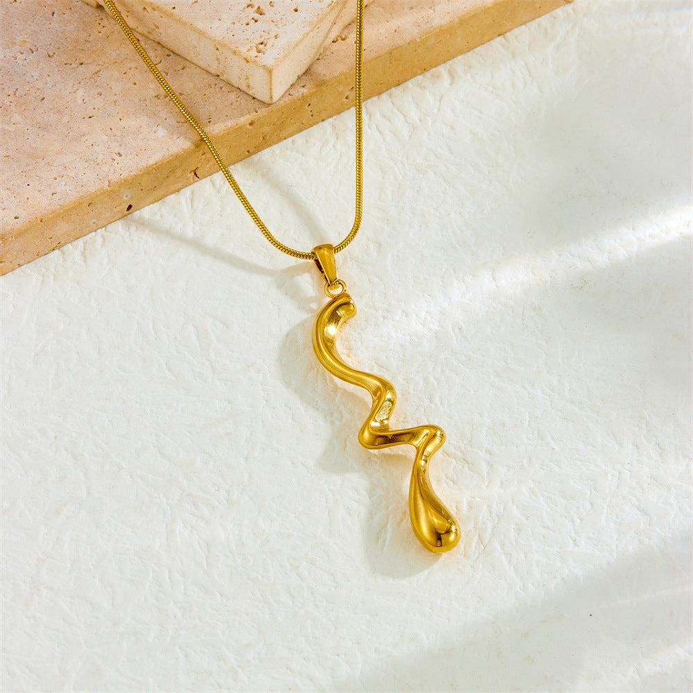 Minimalist Gold Plated Geometric Irregular Twisted Pendant Stainless Steel Snake Chain Necklace for Women