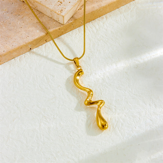 Minimalist Gold Plated Geometric Irregular Twisted Pendant Stainless Steel Snake Chain Necklace for Women