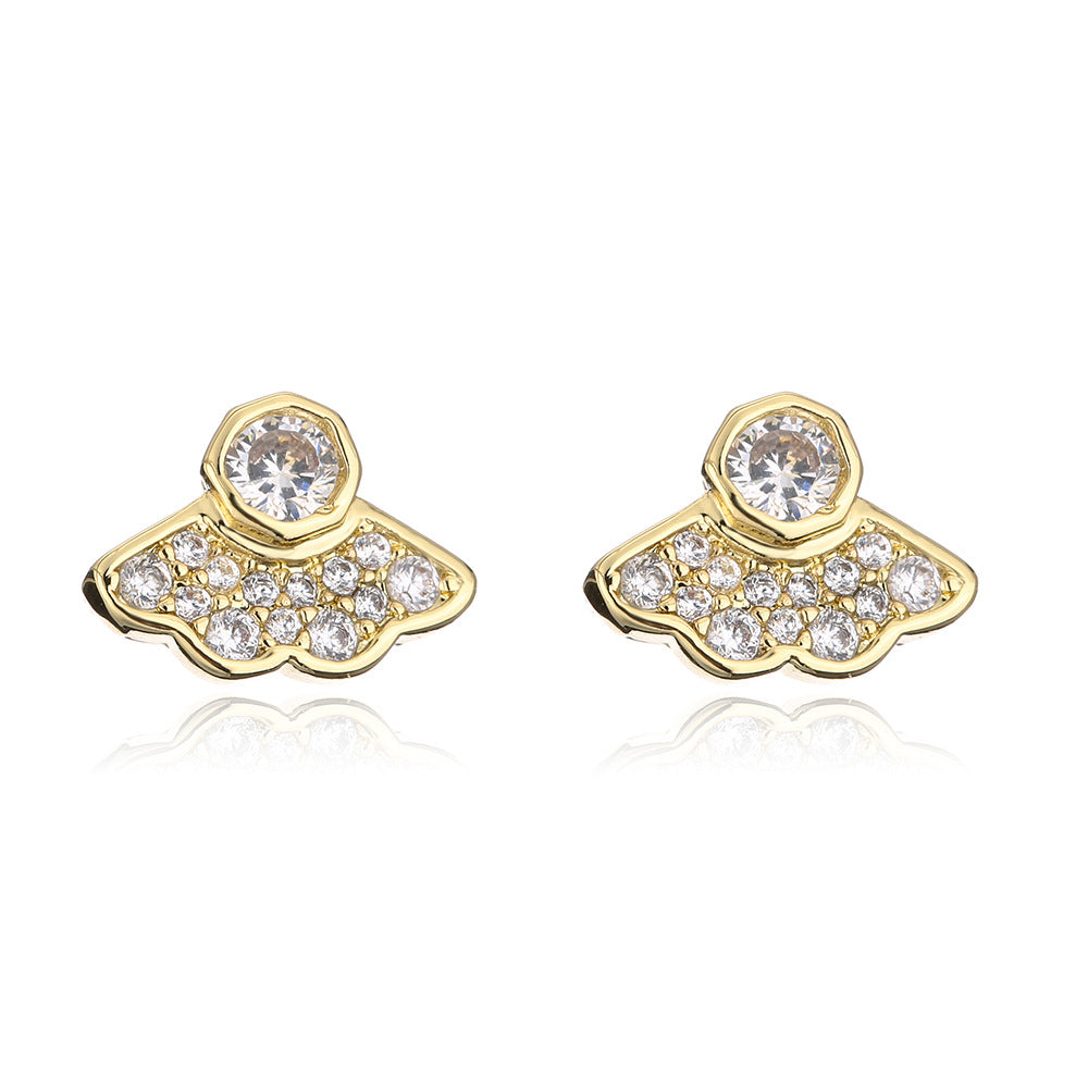 Orecchini in rame a forma geometrica in stile naturale con placcatura in oro 18K e intarsio in zirconi