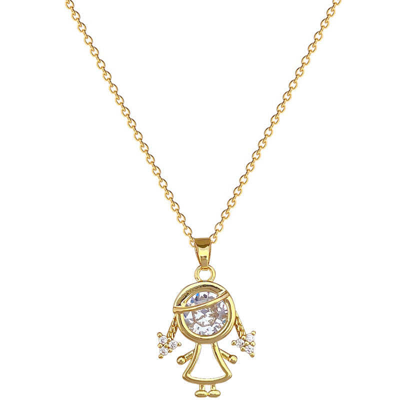 Luxury Titanium Steel Geometric Moon Pendant Necklace for Women with Rhinestone Inlay, Adjustable Titanium Steel Chain, Elegant Clavicle Jewelry