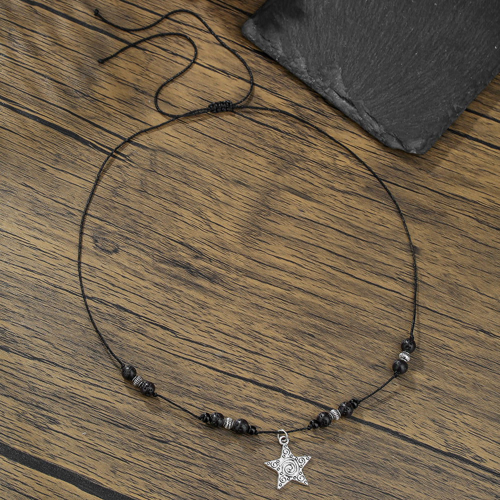Hip-hop Geometric Star Alloy Pendant Necklace with Stone Inlay on Cable Chain for Unisex