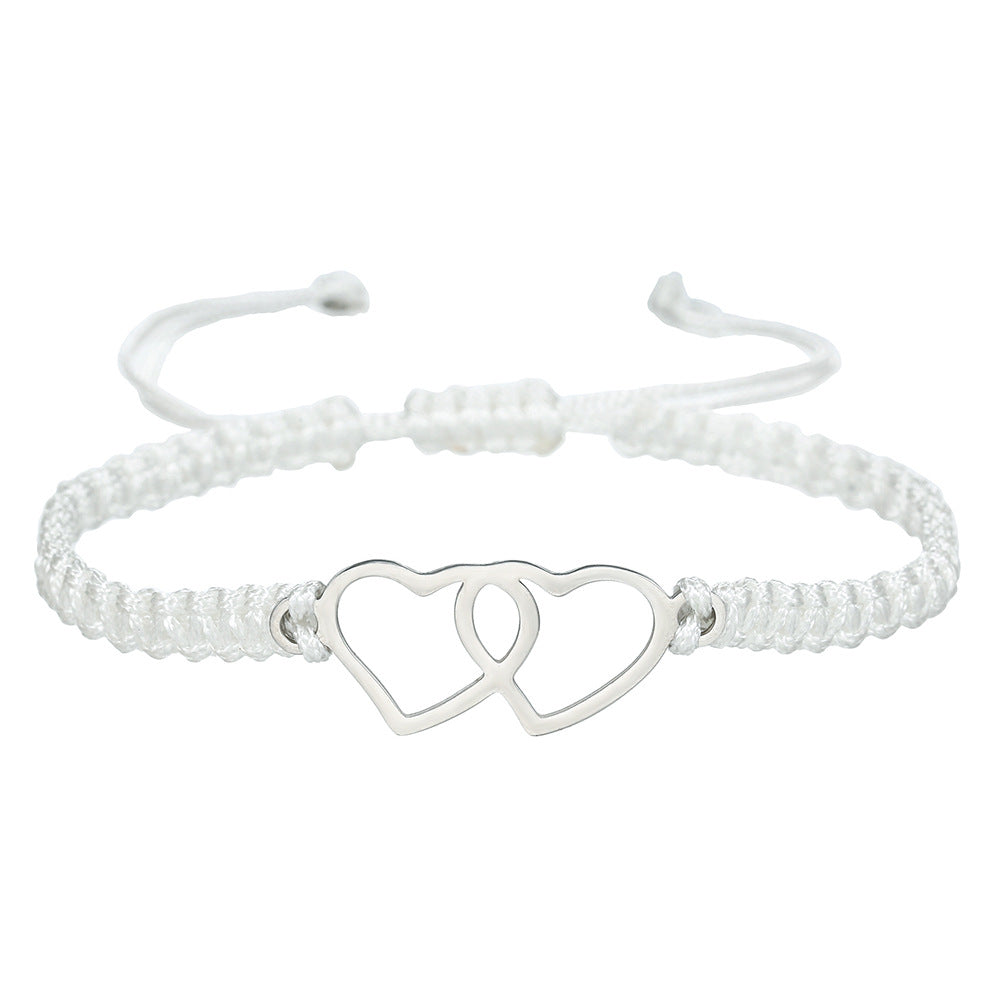 Handmade Stainless Steel Double Heart Bracelet Unisex Adjustable Red Cord Friendship Jewelry
