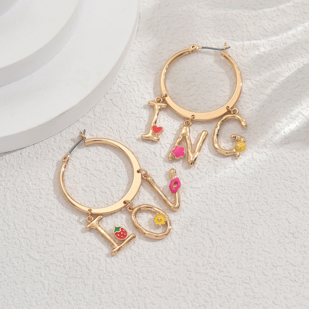 Enamel Letter Stud Earrings for Women Zinc Alloy Heart and Star Shape Fashionable Everyday Ear Jewelry