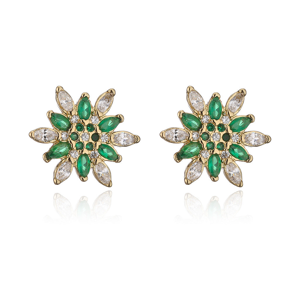 Orecchini a Perno Minimalisti Geometrici in Rame Placcato Oro 18K con Accenti di Zirconi