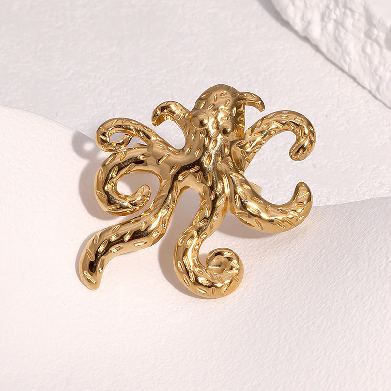 Minimalist Open Octopus Ring 18K Gold Plated Stainless Steel Animal Design Jewelry for Women