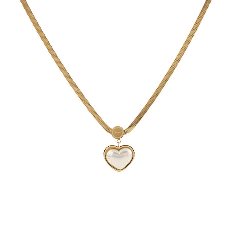 Cute 18K Plated Titanium Steel Heart Pendant Necklace Simple Snake Chain for Women