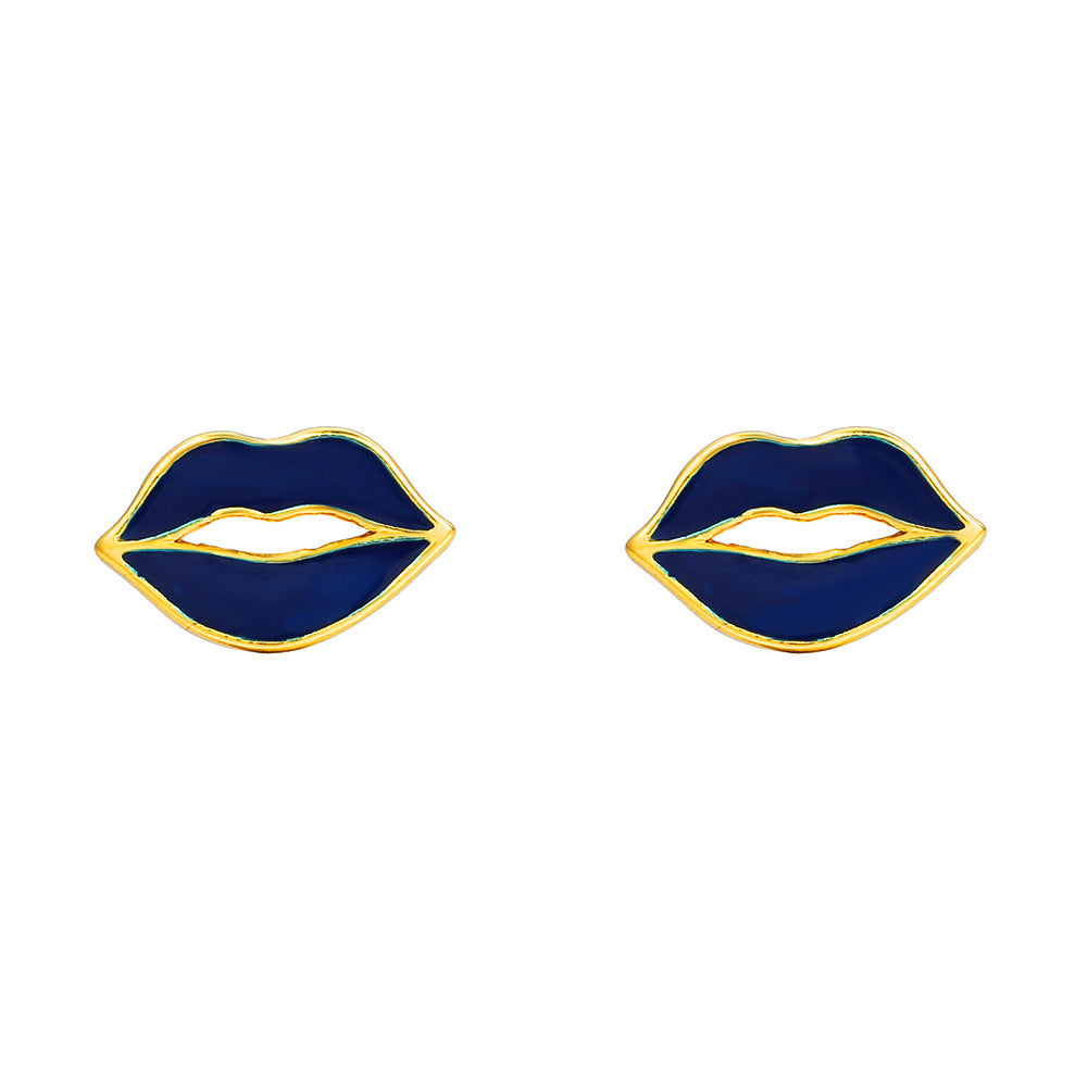 Unique Drip Oil Rainbow Floral Lips Bee Brass Cubic Zirconia Stud Earrings for Women