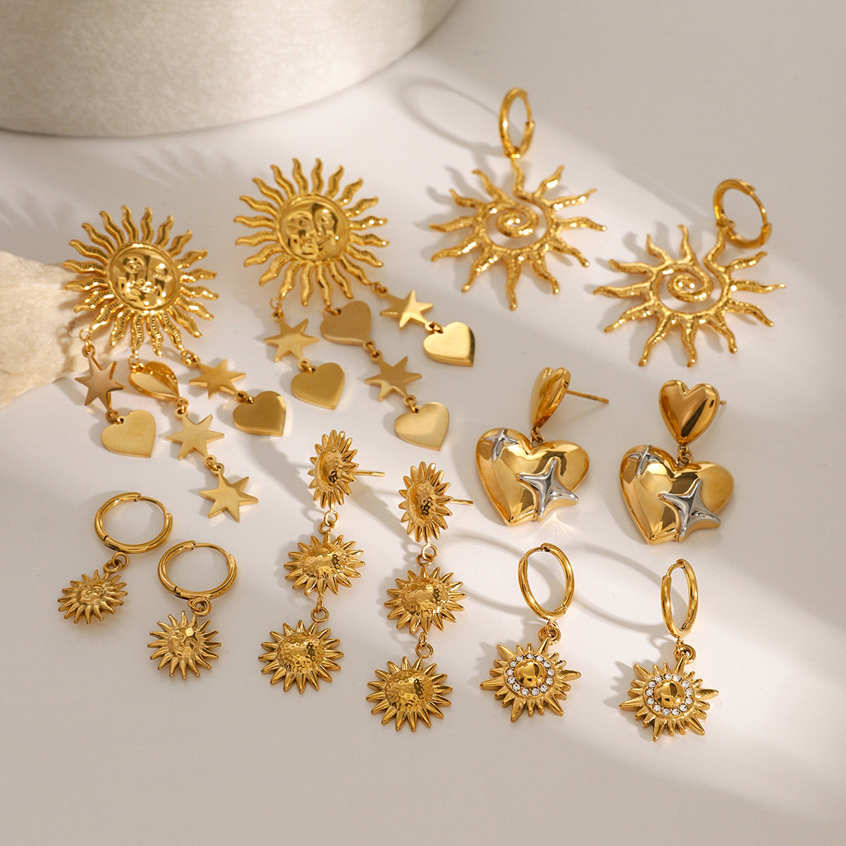 Luxury Elegant Stainless Steel Plated Star Floral Earrings for Women