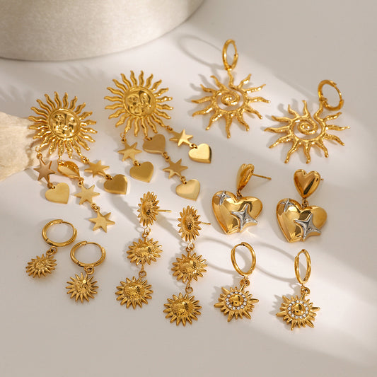 Luxury Elegant Stainless Steel Plated Star Floral Earrings for Women